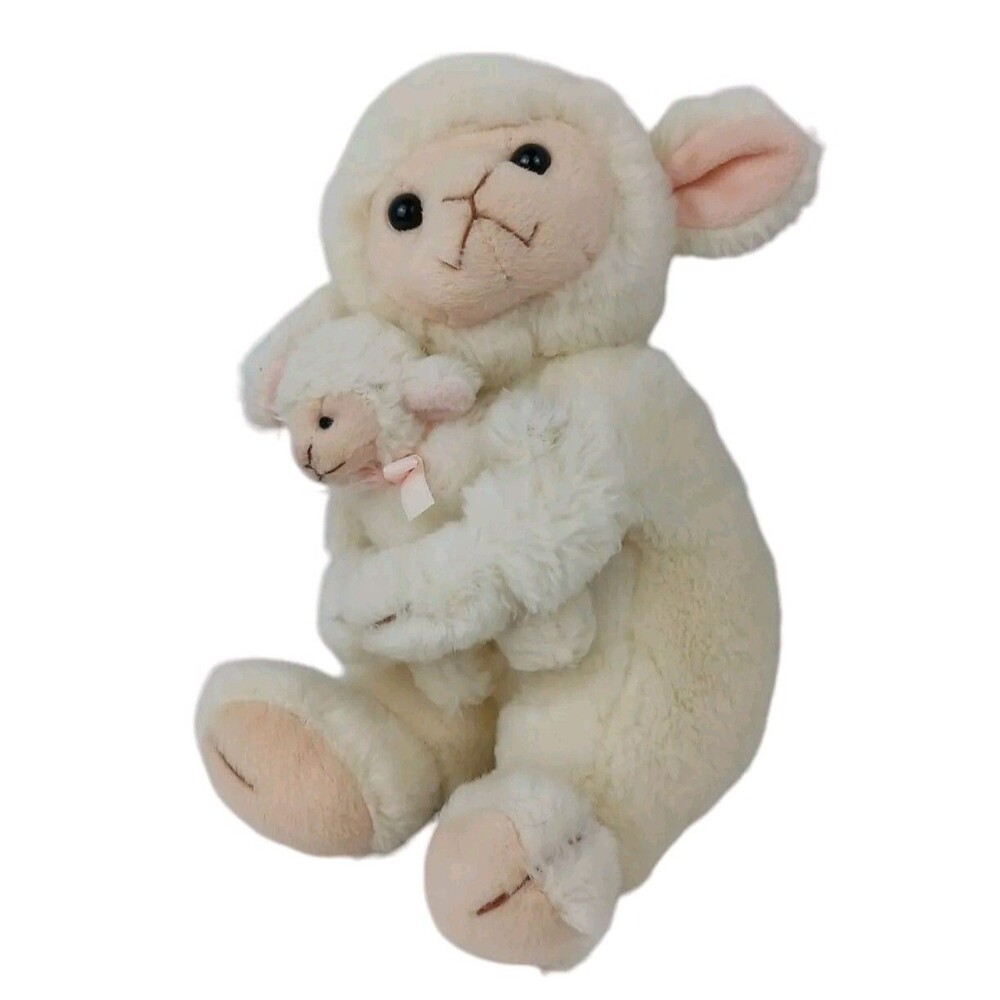 Vtg Target Mom & Baby Sheep Lamb Plush Stuffed Animal Pink Bows Easter 7"